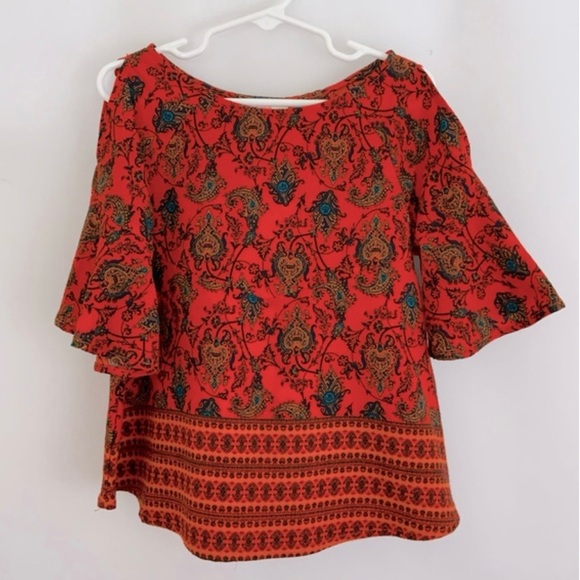 Girl’s GB Girls Red Flutter Sleeve Blouse with Ruffled Design Size 6 - Picture 1 of 6